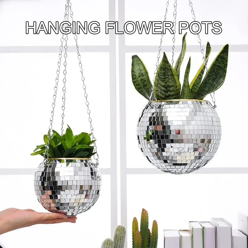 Jardinière Boule Disco – Pot de Fleurs Boule à facettes avec chaîne et Corde en macramé, Décoration d’intérieur - CHiCLiKi