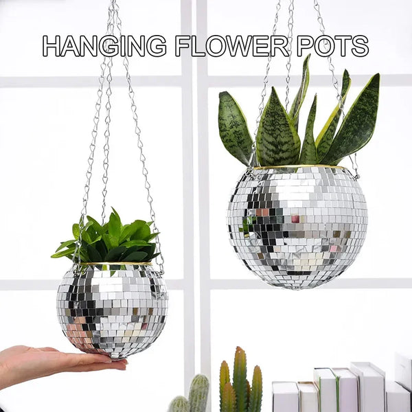 Jardinière Boule Disco – Pot de Fleurs Boule à facettes avec chaîne et Corde en macramé, Décoration d’intérieur - CHiCLiKi