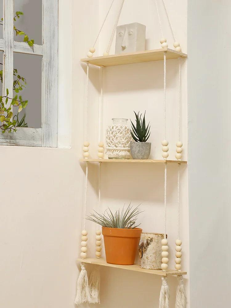 L'Etagère décorative suspendue en bois et macramé - CHiCLiKi