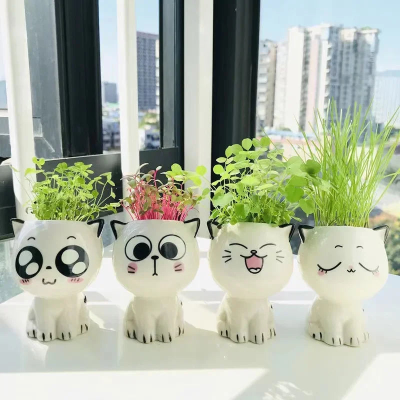 Pot de fleurs en céramique mini chat – Mignon et ludique - CHiCLiKi