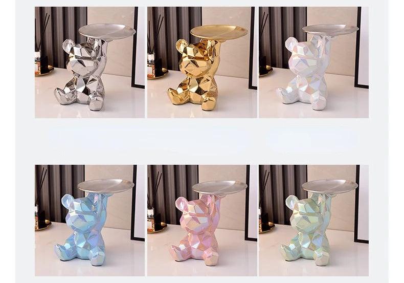 Statue d'ours géométrique avec plateau de rangement cosmétique, - CHiCLiKi
