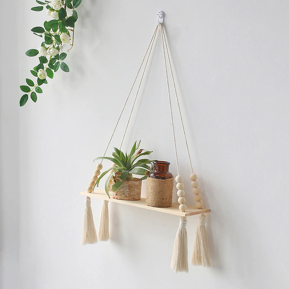 L'Etagère décorative suspendue en bois et macramé - CHiCLiKi