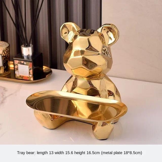 Statue d'ours géométrique avec plateau de rangement cosmétique, - CHiCLiKi