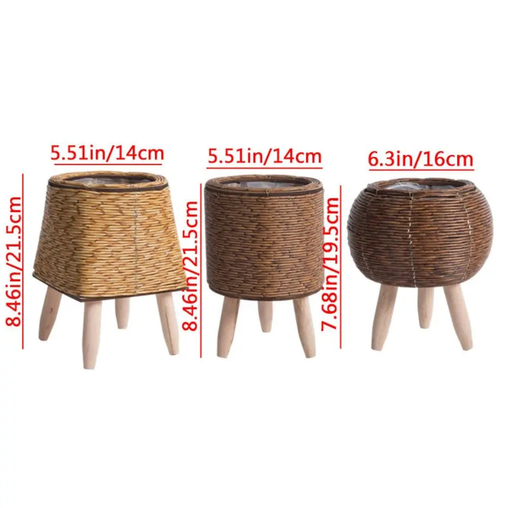 Pot de fleur tissé en rotin de mode Jardinières de fleurs créatives avec pieds amovibles Support de plante tissé à la main durable - CHiCLiKi