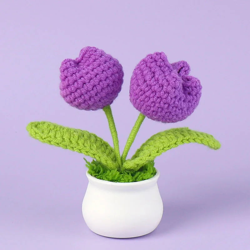 Tulipes en pot au crochet faites main - Mini fleurs au crochet - Décoration florale éternelle et cadeau unique - CHiCLiKi