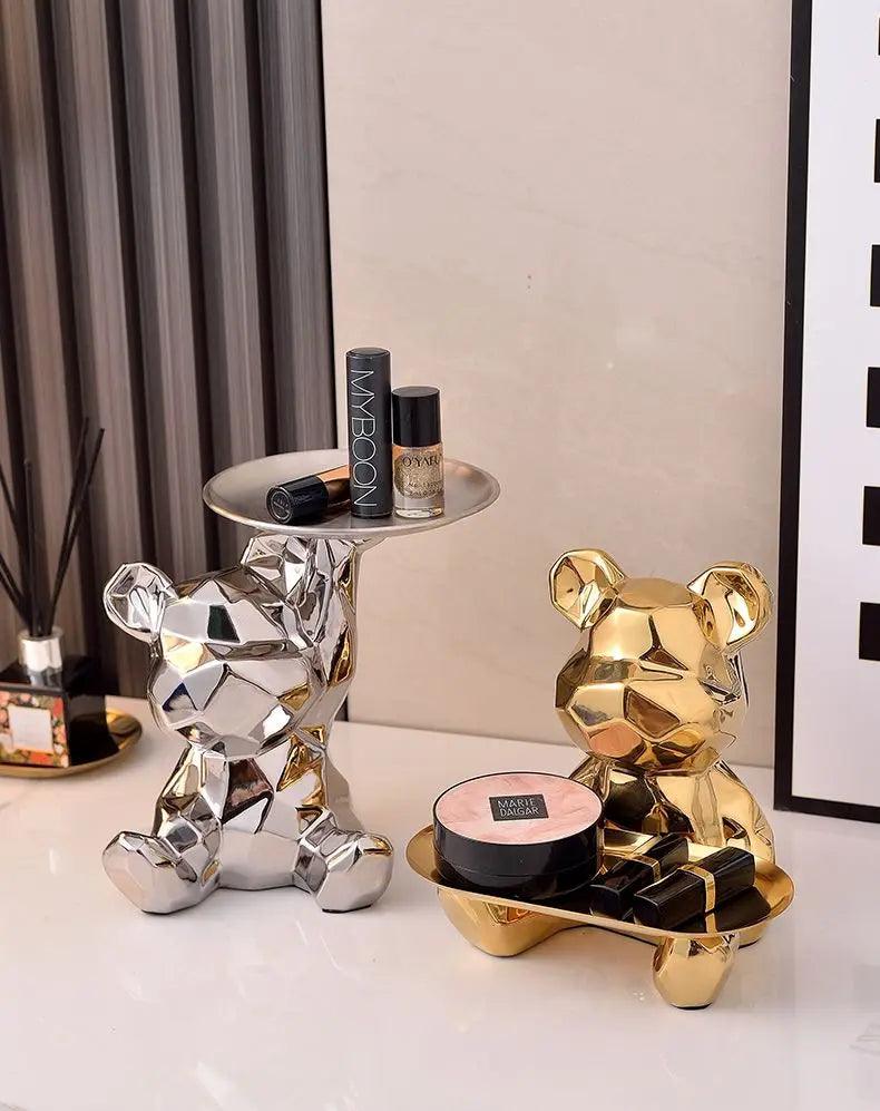 Statue d'ours géométrique avec plateau de rangement cosmétique, - CHiCLiKi