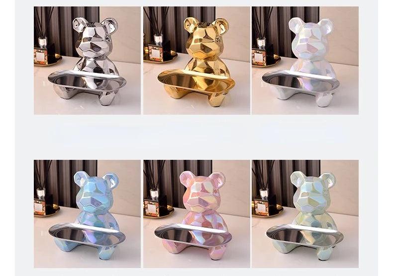 Statue d'ours géométrique avec plateau de rangement cosmétique, - CHiCLiKi