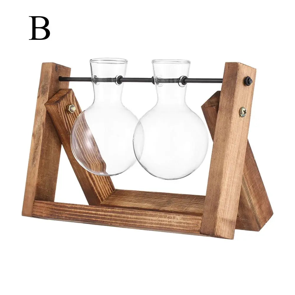 Pot de fleurs Cadre en bois Vases de plantes hydroponiques Vase en verre - CHiCLiKi
