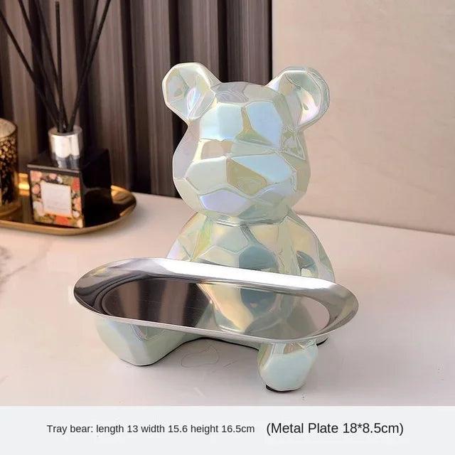 Statue d'ours géométrique avec plateau de rangement cosmétique, - CHiCLiKi