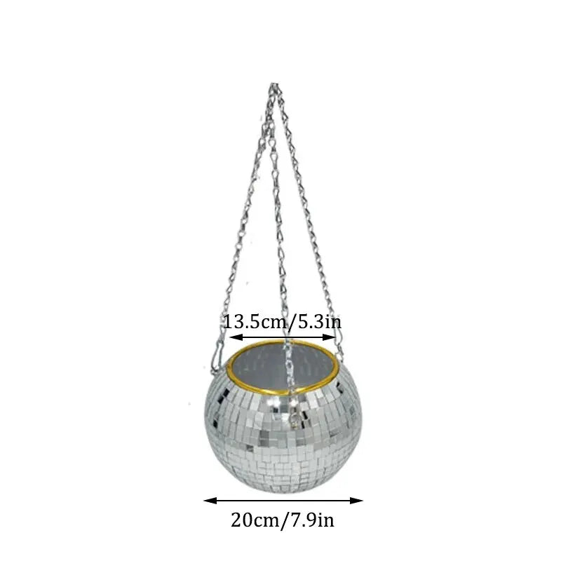 Jardinière Boule Disco – Pot de Fleurs Boule à facettes avec chaîne et Corde en macramé, Boule a Facette, Cadeaux Femmes | Décoration d’intérieur - CHiCLiKi