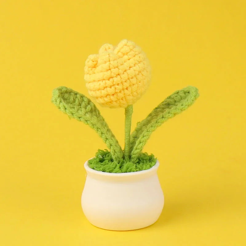 Tulipes en pot au crochet faites main - Mini fleurs au crochet - Décoration florale éternelle et cadeau unique - CHiCLiKi
