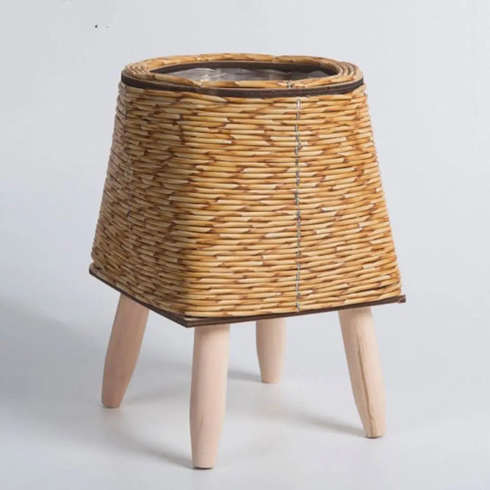 Pot de fleur tissé en rotin de mode Jardinières de fleurs créatives avec pieds amovibles Support de plante tissé à la main durable - CHiCLiKi