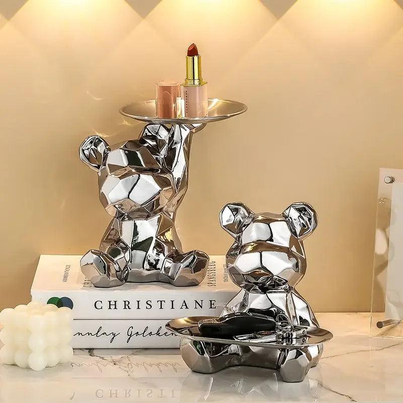 Statue d'ours géométrique avec plateau de rangement cosmétique, - CHiCLiKi