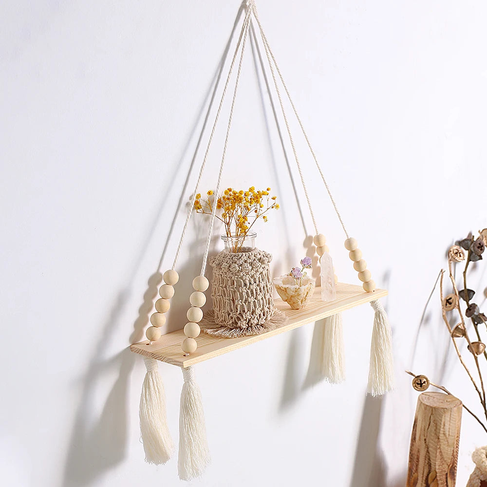 L'Etagère décorative suspendue en bois et macramé - CHiCLiKi