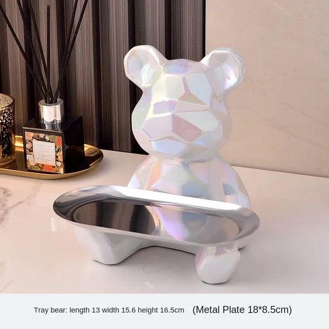 Statue d'ours géométrique avec plateau de rangement cosmétique, - CHiCLiKi