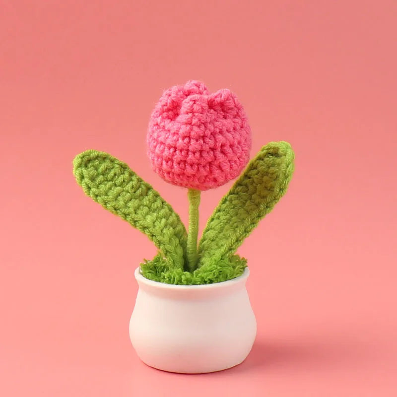 Tulipes en pot au crochet faites main - Mini fleurs au crochet - Décoration florale éternelle et cadeau unique - CHiCLiKi
