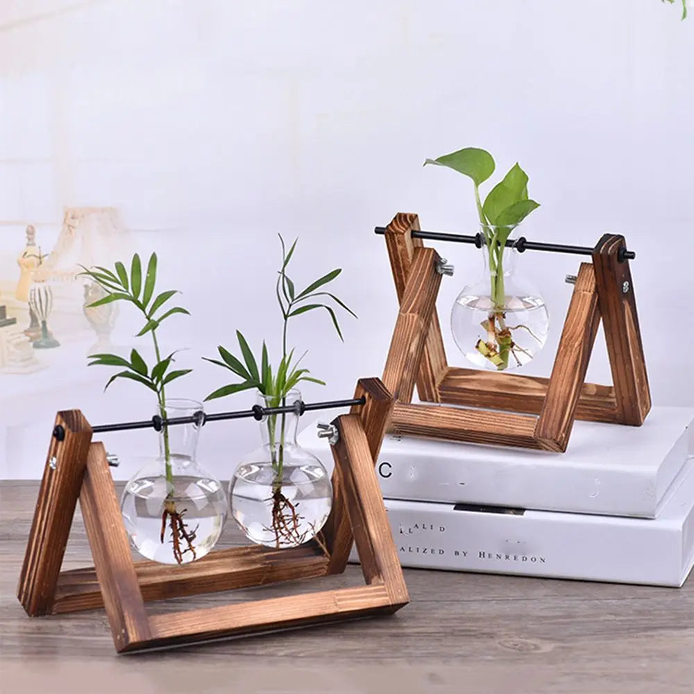 Pot de fleurs Cadre en bois Vases de plantes hydroponiques Vase en verre - CHiCLiKi
