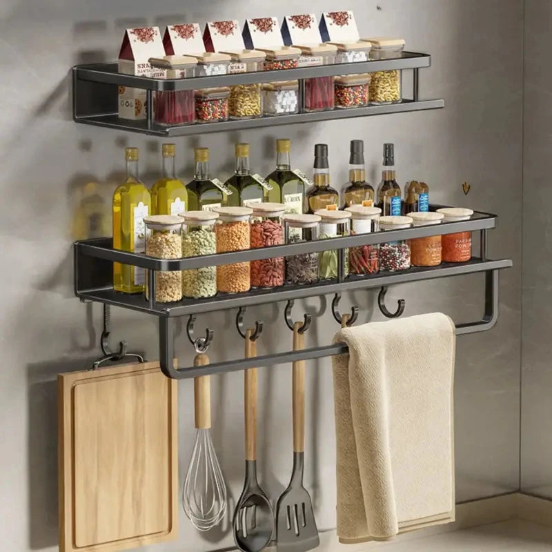 Étagère De Cuisine Étagère De Rangement D’épices Spatule De Cuisine Murale Cuillère Crochet Porte-Serviettes Adapté Cuisine Et Salle De Bain Rangement D’articles - CHiCLiKi