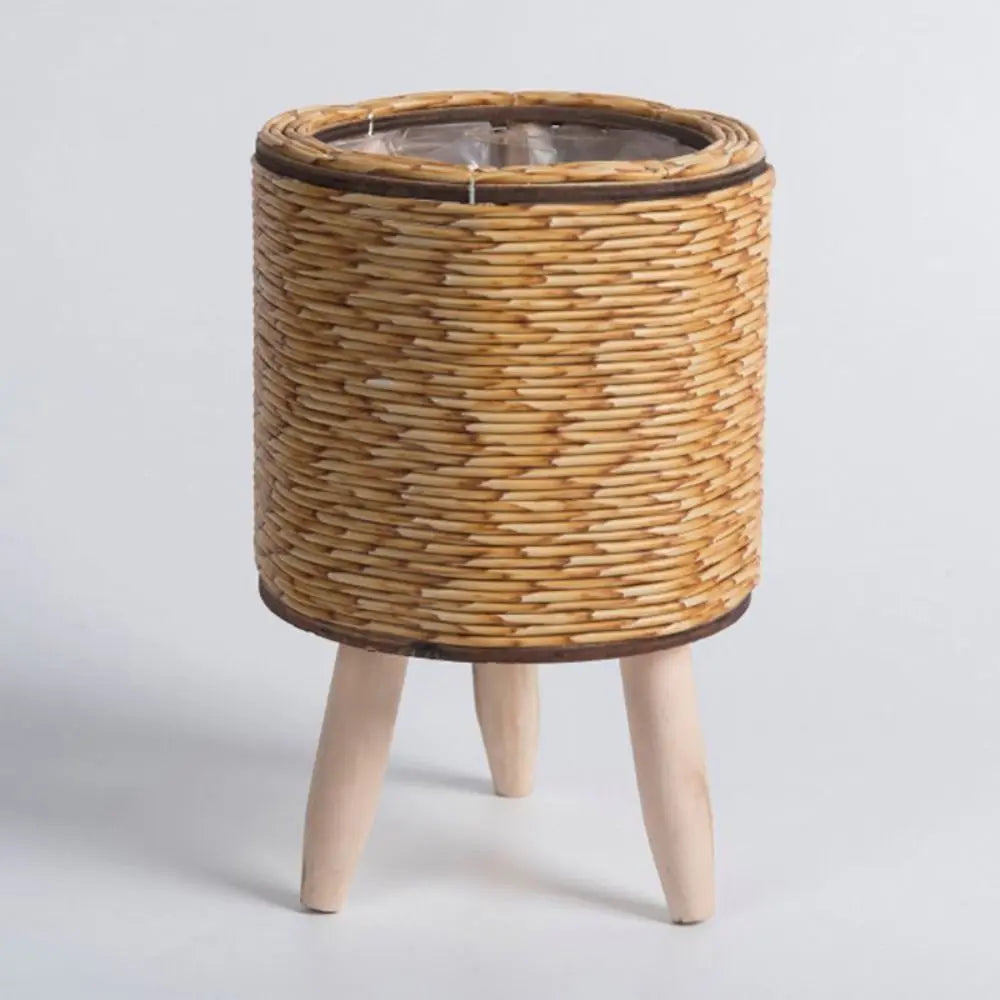 Pot de fleur tissé en rotin de mode Jardinières de fleurs créatives avec pieds amovibles Support de plante tissé à la main durable - CHiCLiKi
