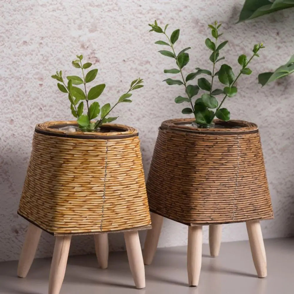 Pot de fleur tissé en rotin de mode Jardinières de fleurs créatives avec pieds amovibles Support de plante tissé à la main durable - CHiCLiKi