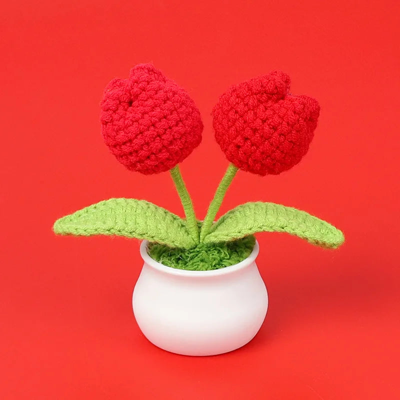 Tulipes en pot au crochet faites main - Mini fleurs au crochet - Décoration florale éternelle et cadeau unique - CHiCLiKi