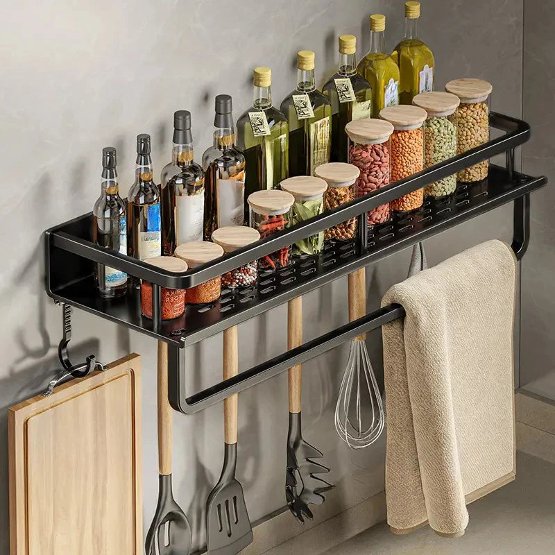 Étagère De Cuisine Étagère De Rangement D’épices Spatule De Cuisine Murale Cuillère Crochet Porte-Serviettes Adapté Cuisine Et Salle De Bain Rangement D’articles - CHiCLiKi