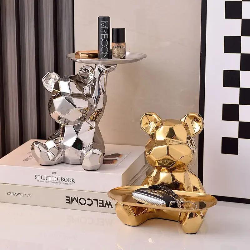 Statue d'ours géométrique avec plateau de rangement cosmétique, - CHiCLiKi