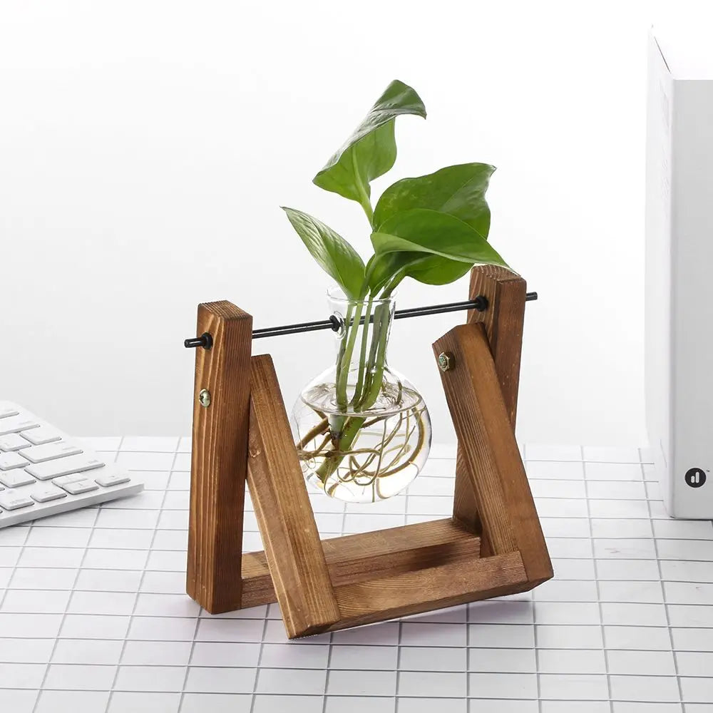 Pot de fleurs Cadre en bois Vases de plantes hydroponiques Vase en verre - CHiCLiKi