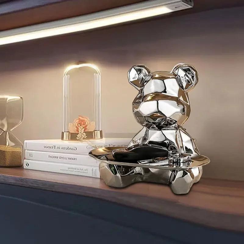 Statue d'ours géométrique avec plateau de rangement cosmétique, - CHiCLiKi