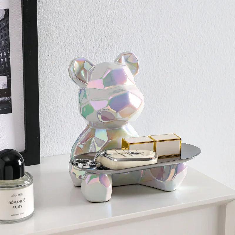 Statue d'ours géométrique avec plateau de rangement cosmétique, - CHiCLiKi