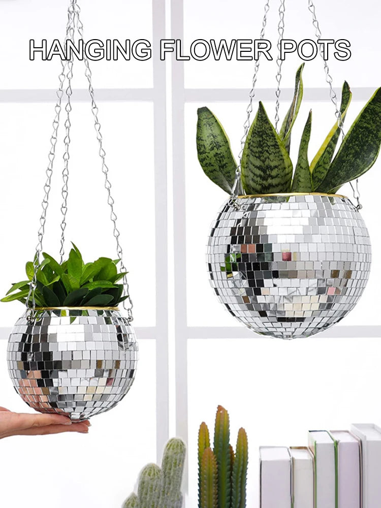 Jardinière Boule Disco – Pot de Fleurs Boule à facettes avec chaîne et Corde en macramé, Boule a Facette, Cadeaux Femmes | Décoration d’intérieur - CHiCLiKi