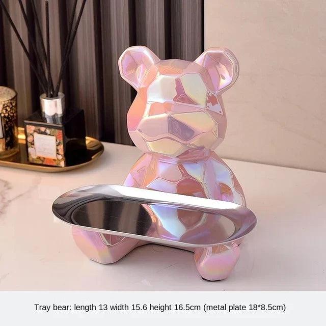 Statue d'ours géométrique avec plateau de rangement cosmétique, - CHiCLiKi