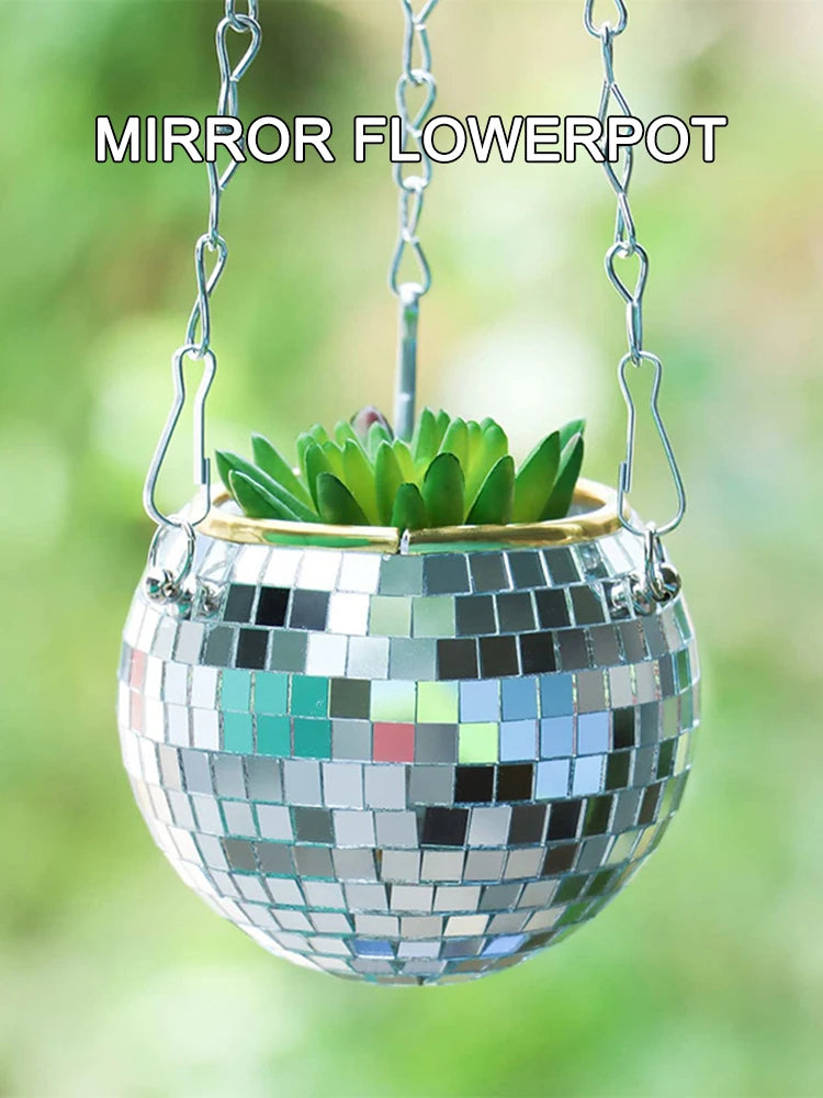 Jardinière Boule Disco – Pot de Fleurs Boule à facettes avec chaîne et Corde en macramé, Boule a Facette, Cadeaux Femmes | Décoration d’intérieur - CHiCLiKi