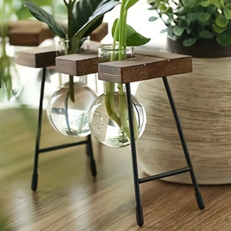 Vase de propagation en verre avec support vertical en bois - CHiCLiKi