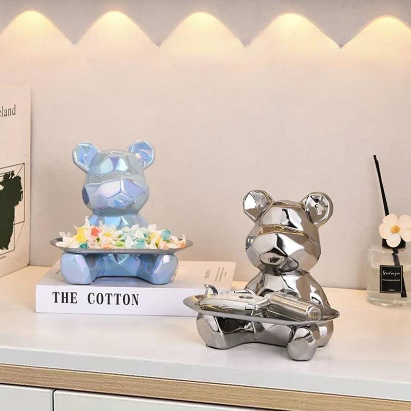 Statue d'ours géométrique avec plateau de rangement cosmétique, - CHiCLiKi