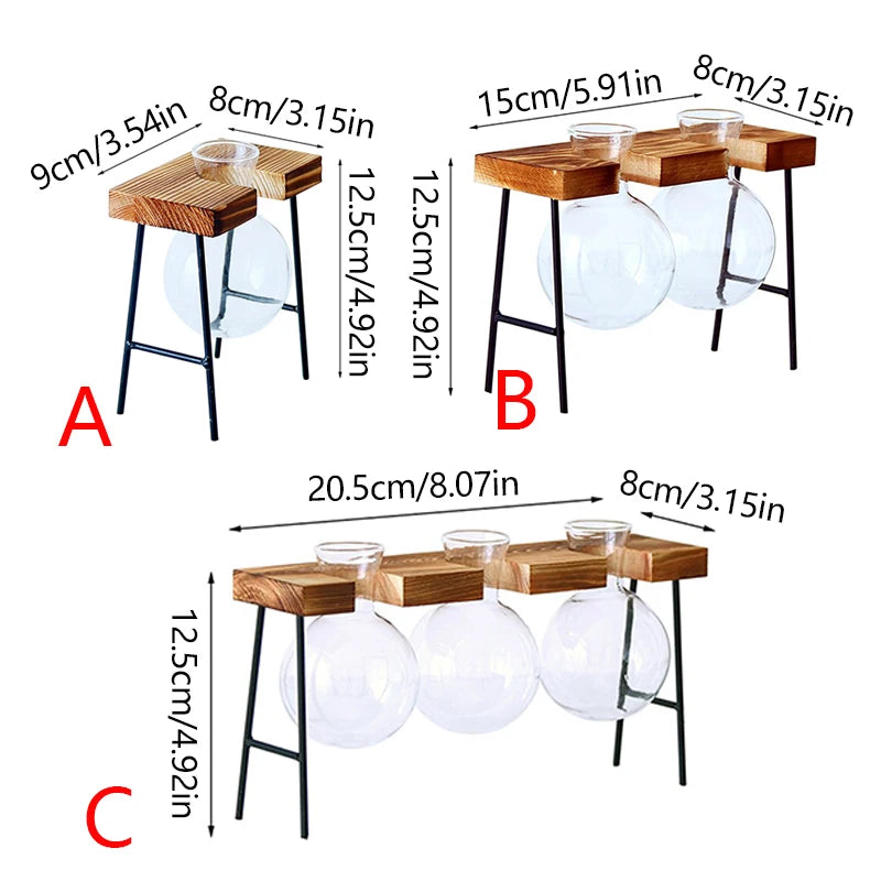 Vase de propagation en verre avec support vertical en bois - CHiCLiKi