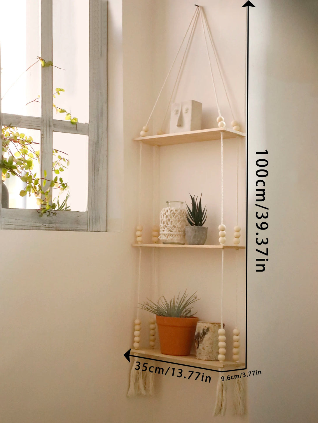 L'Etagère décorative suspendue en bois et macramé - CHiCLiKi