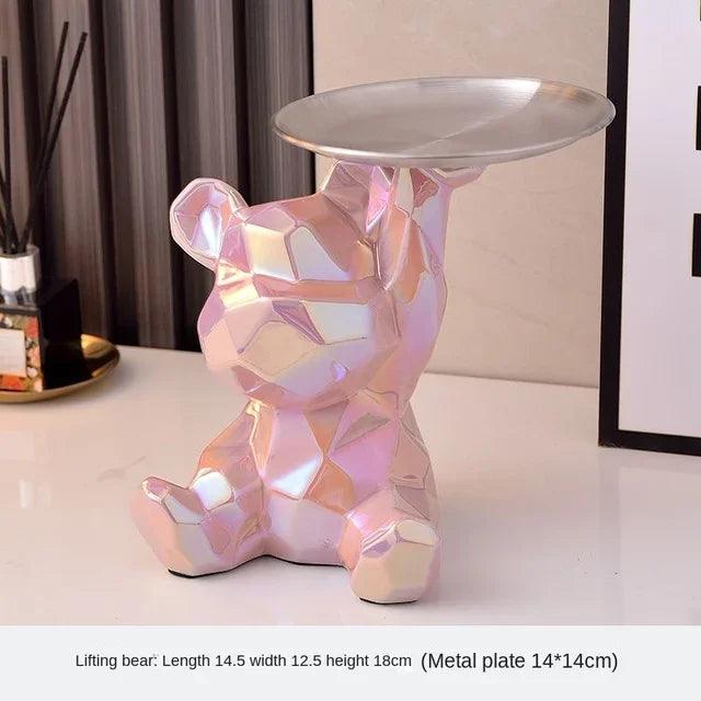 Statue d'ours géométrique avec plateau de rangement cosmétique, - CHiCLiKi