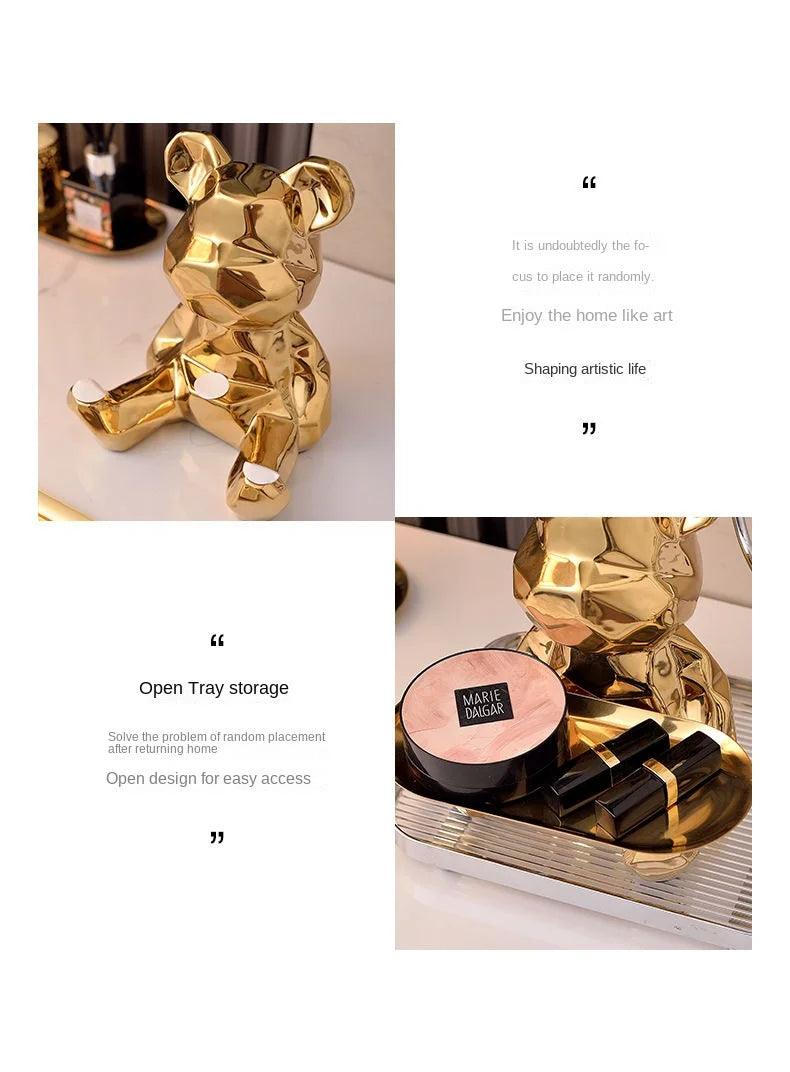Statue d'ours géométrique avec plateau de rangement cosmétique, - CHiCLiKi