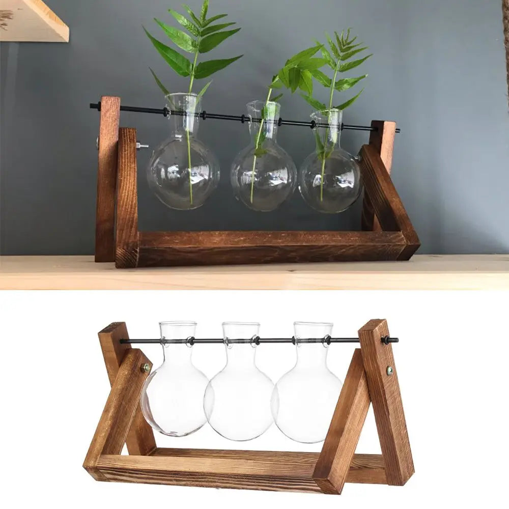 Pot de fleurs Cadre en bois Vases de plantes hydroponiques Vase en verre - CHiCLiKi