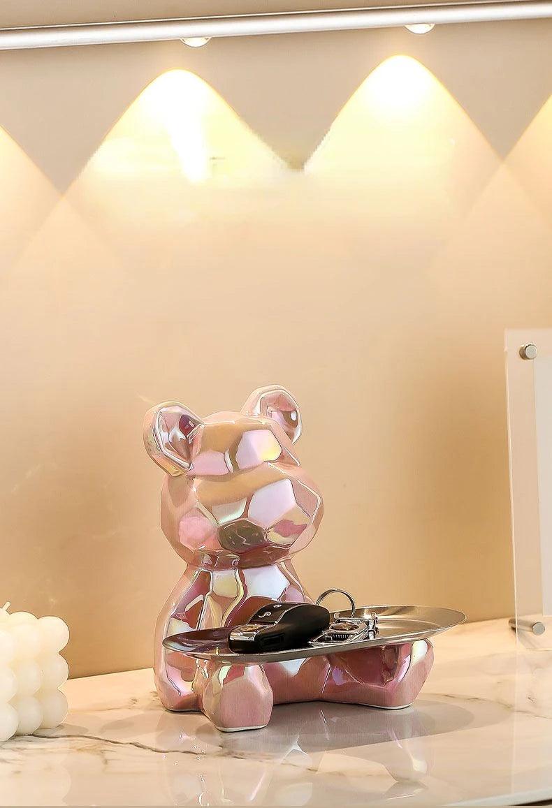 Statue d'ours géométrique avec plateau de rangement cosmétique, - CHiCLiKi