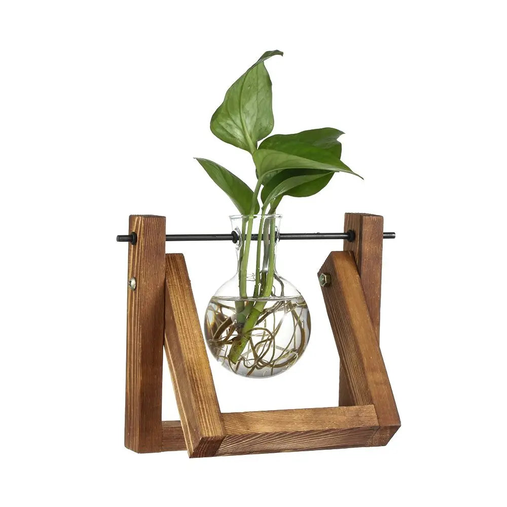 Pot de fleurs Cadre en bois Vases de plantes hydroponiques Vase en verre - CHiCLiKi