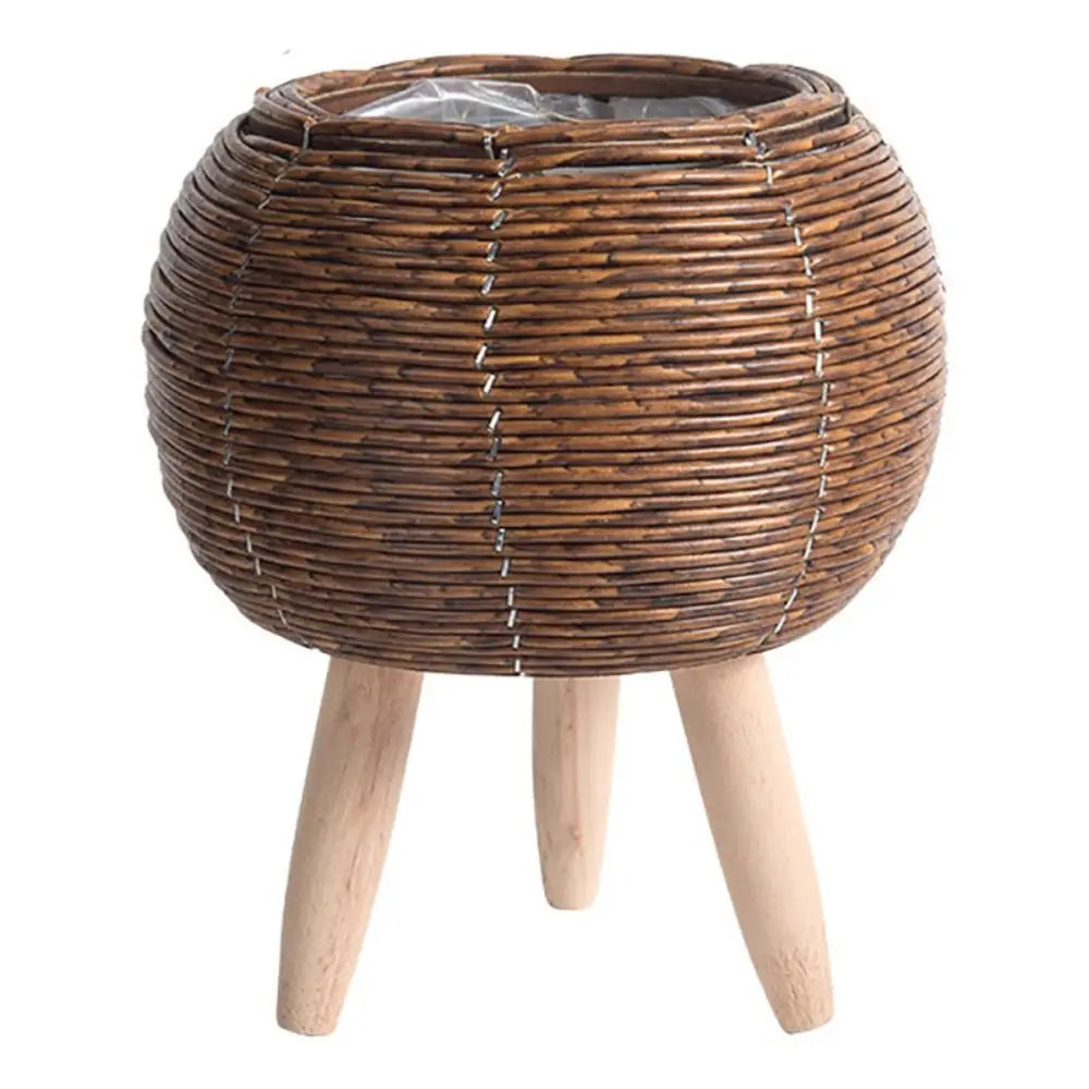 Pot de fleur tissé en rotin de mode Jardinières de fleurs créatives avec pieds amovibles Support de plante tissé à la main durable - CHiCLiKi