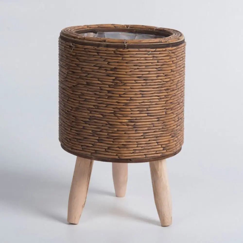 Pot de fleur tissé en rotin de mode Jardinières de fleurs créatives avec pieds amovibles Support de plante tissé à la main durable - CHiCLiKi