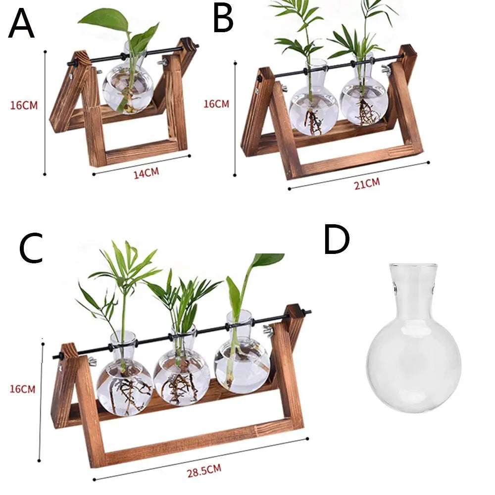 Pot de fleurs Cadre en bois Vases de plantes hydroponiques Vase en verre - CHiCLiKi