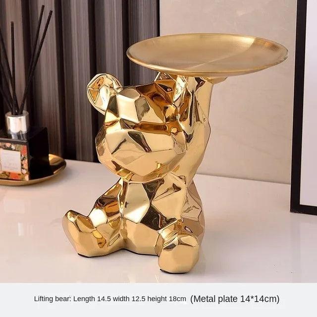 Statue d'ours géométrique avec plateau de rangement cosmétique, - CHiCLiKi