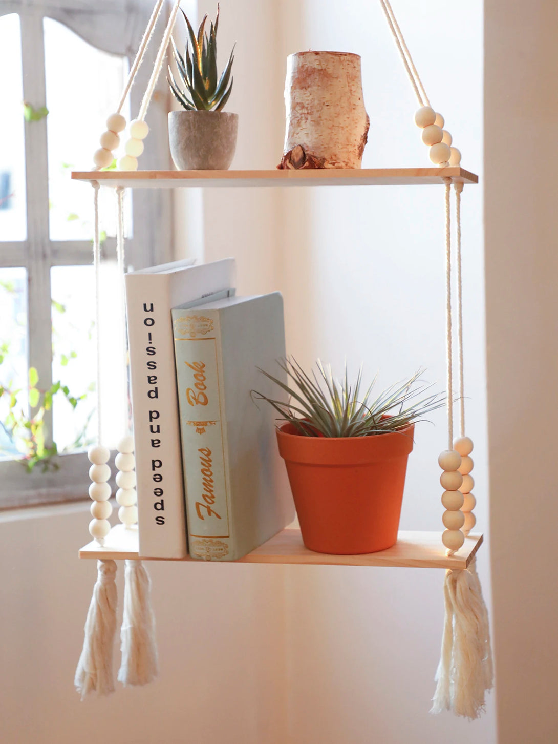 L'Etagère décorative suspendue en bois et macramé - CHiCLiKi