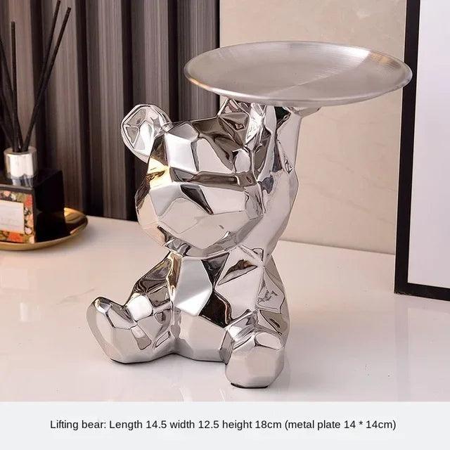 Statue d'ours géométrique avec plateau de rangement cosmétique, - CHiCLiKi