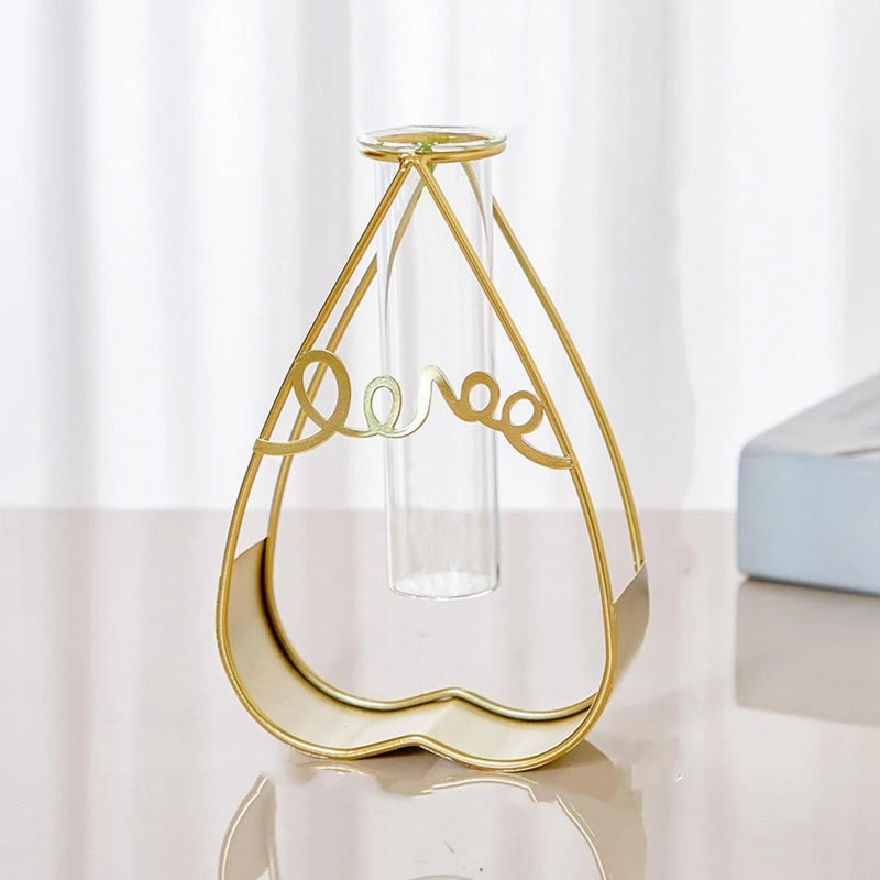 Vase à Fleurs avec Support en Métal, Vase en Verre Géométrique - CHiCLiKi