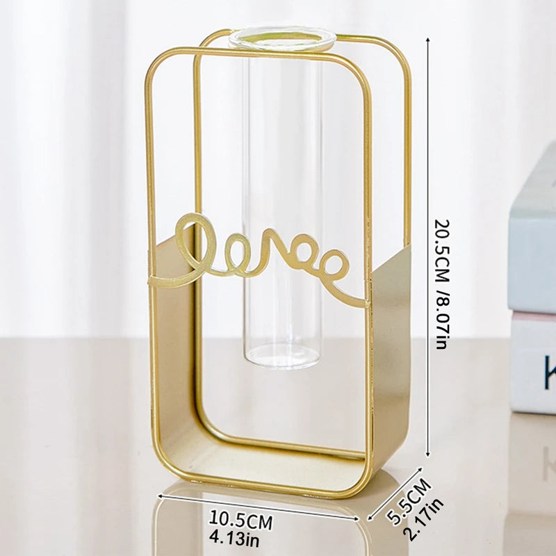 Vase à Fleurs avec Support en Métal, Vase en Verre Géométrique - CHiCLiKi